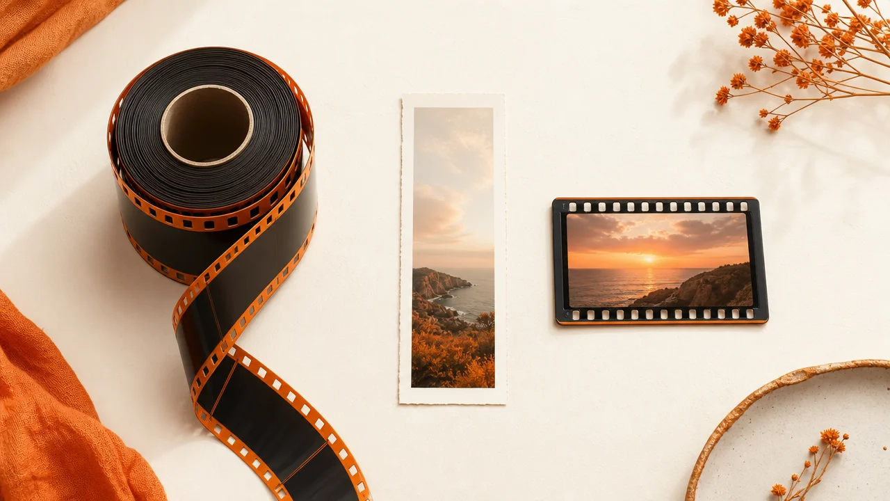 Film rulosu, ince kâğıt ve kısa video karesi