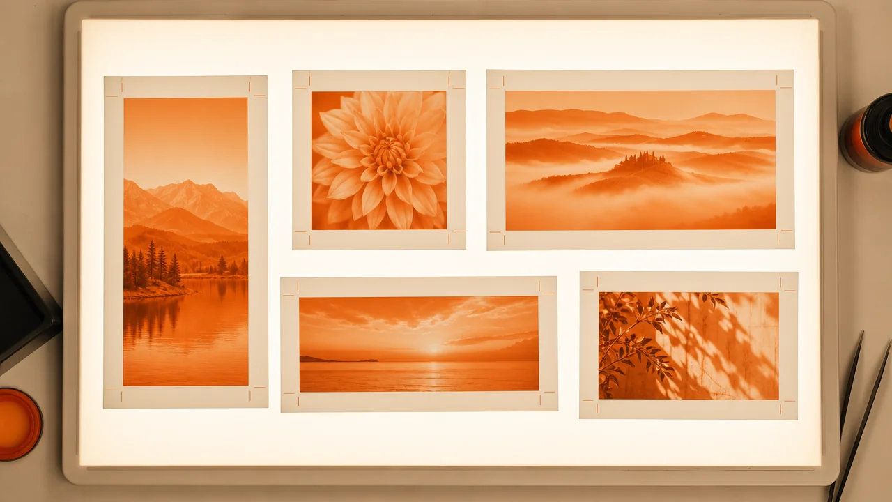 Beş farklı oranda kesilmiş fotoğraf kâğıdı